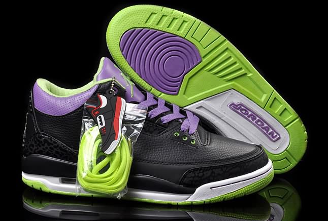 Durable Air Jordan 3 (III) Joker Black Green Purple For Sale